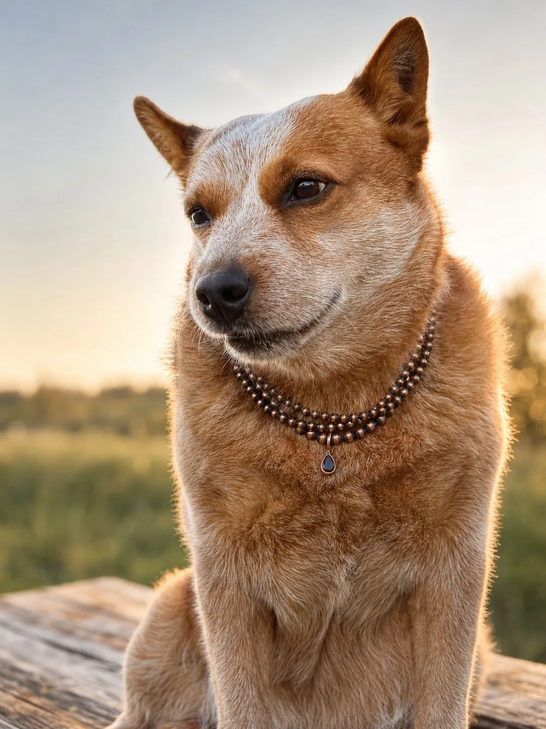 Dog wearing a layered necklace